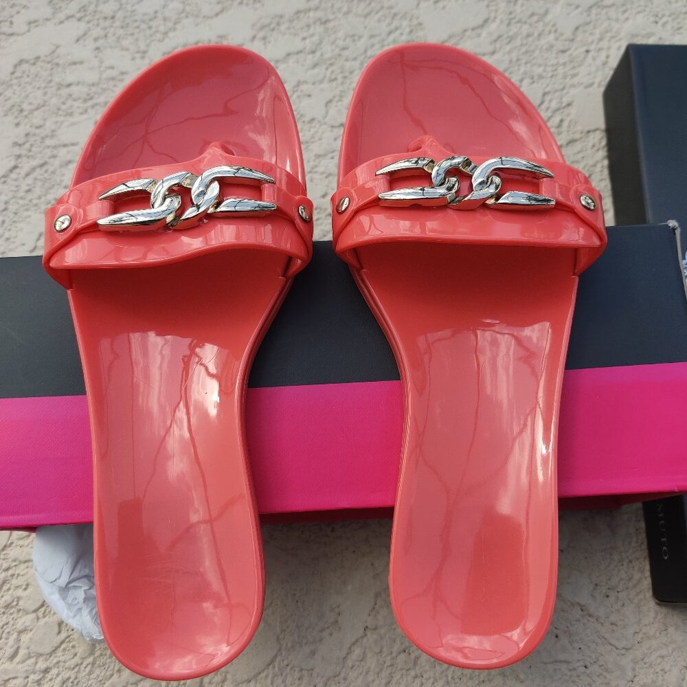 Vince Camuto Evolet Cove Coral Jelly Slide Sandals US 6 Neon Orange - Picture 5 of 7